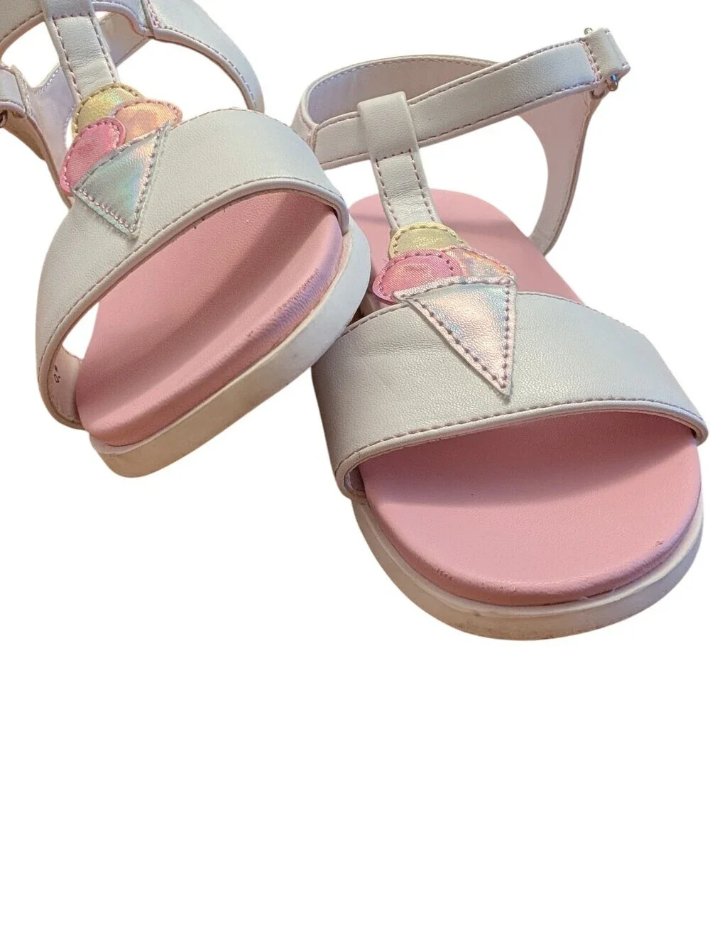 Cupcake Couture Girls' White and Pink T-Strap Sandals Leather Size 11